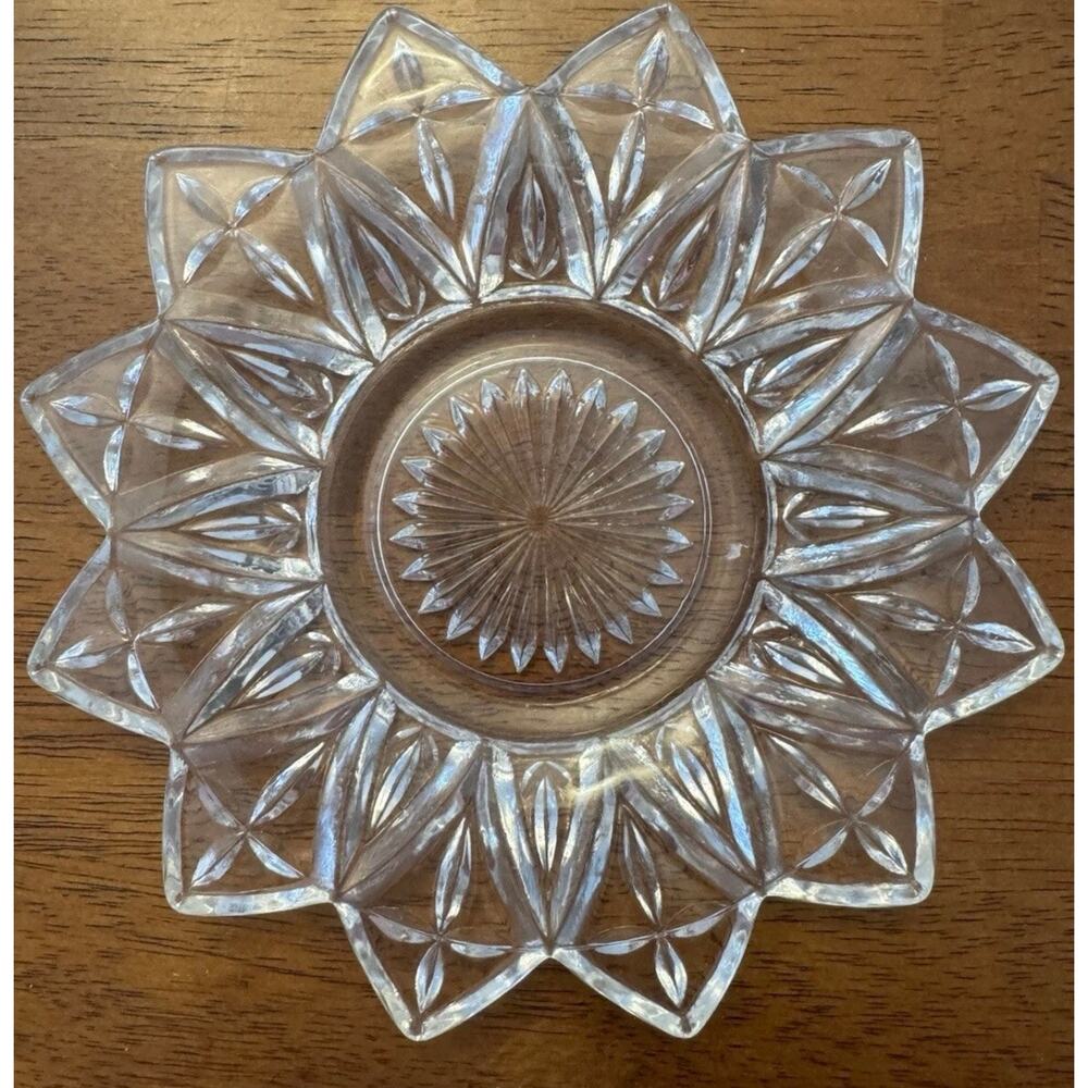 Vintage Federal Glass 6.5” 12 pt petal Star Bread Plate, set of 5